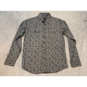 Shouthouse Mens Small Gray Tribal Geometric Print Long Sleeve Button Down Shirt